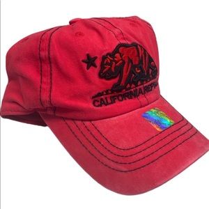 California republic red and black vintage distressed embroidered strapback hat